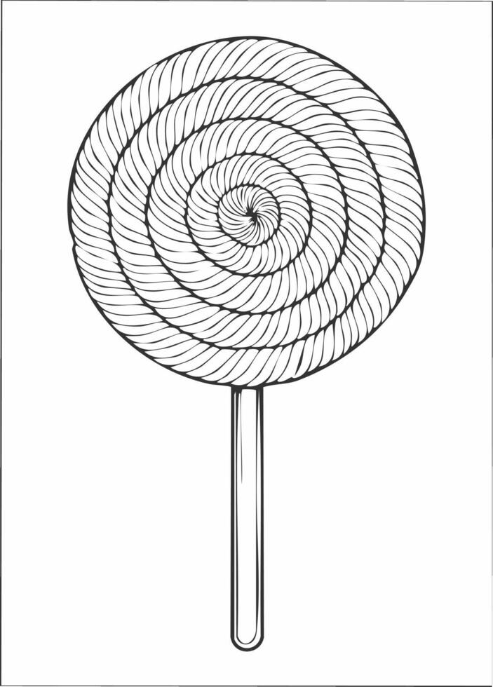 Lollipop Candy Food Eatery Meal Coloring Kid Book Page in Black and White. Monochrome and Samples vector