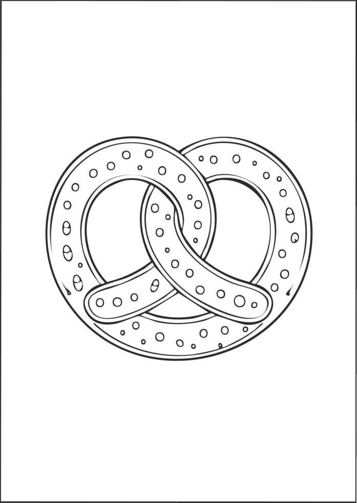 Pretzel bakery Food Eatery Meal Coloring Kid Book Page in Black White. Monochrome and Colored Samples vector