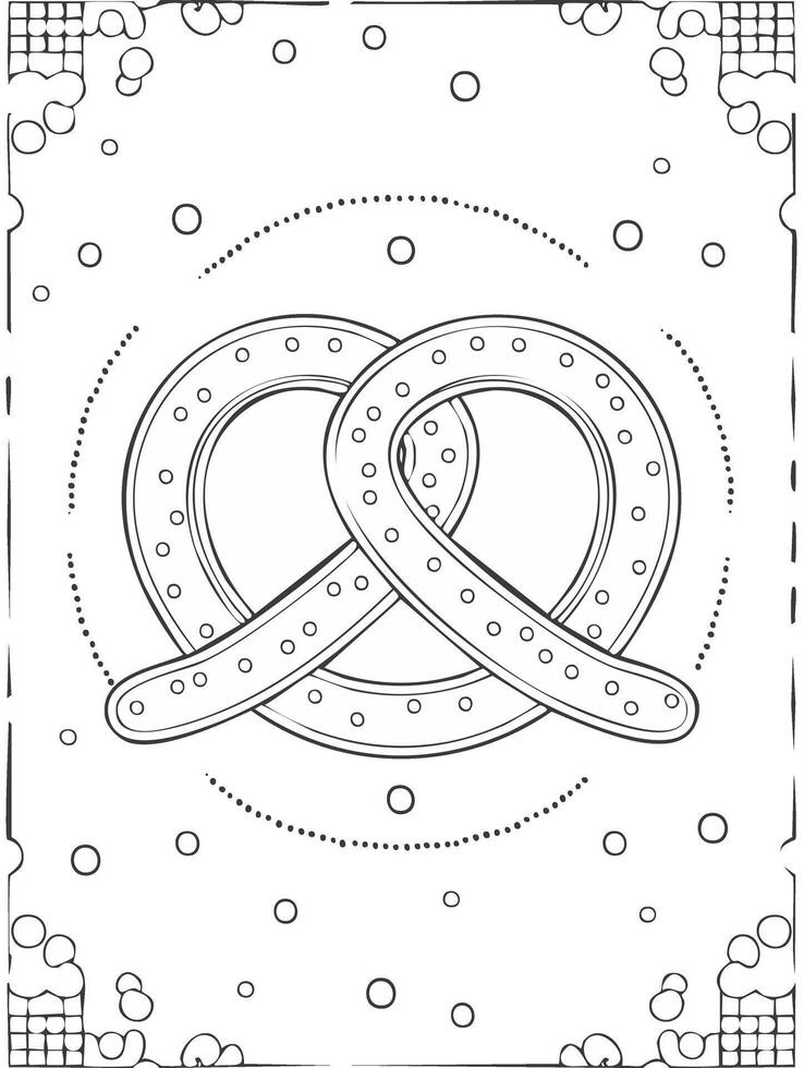 Pretzel bakery Food Eatery Meal Coloring Kid Book Page in Black and White. Monochrome and Colored Samples vector