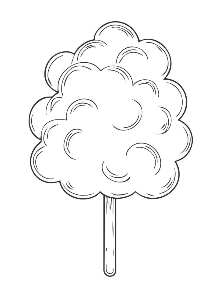Cotton Candy Food Eatery Meal Coloring Kid Book in Black and White. Monochrome and Colored Samples vector
