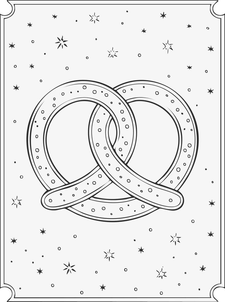 Pretzel bakery Food Eatery Meal Coloring Kid Book Page in Black and White. Monochrome and Colored vector