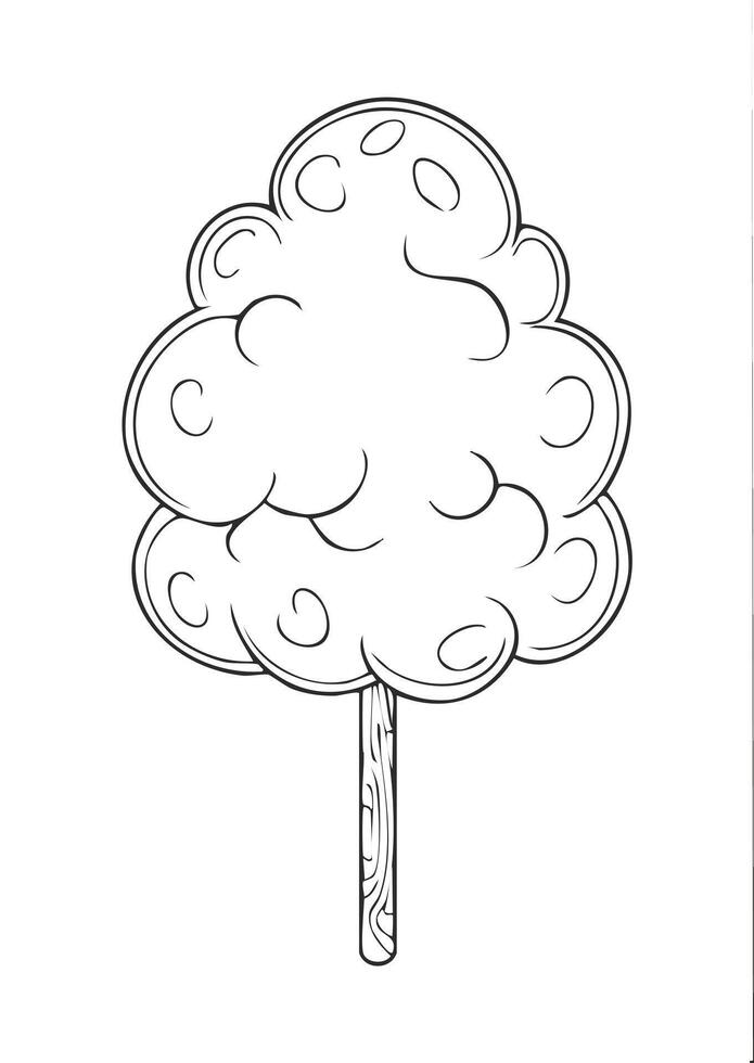 Cotton Candy Food Eatery Meal Coloring Kid Book Page in Black and White. Monochrome and Colored Samples vector