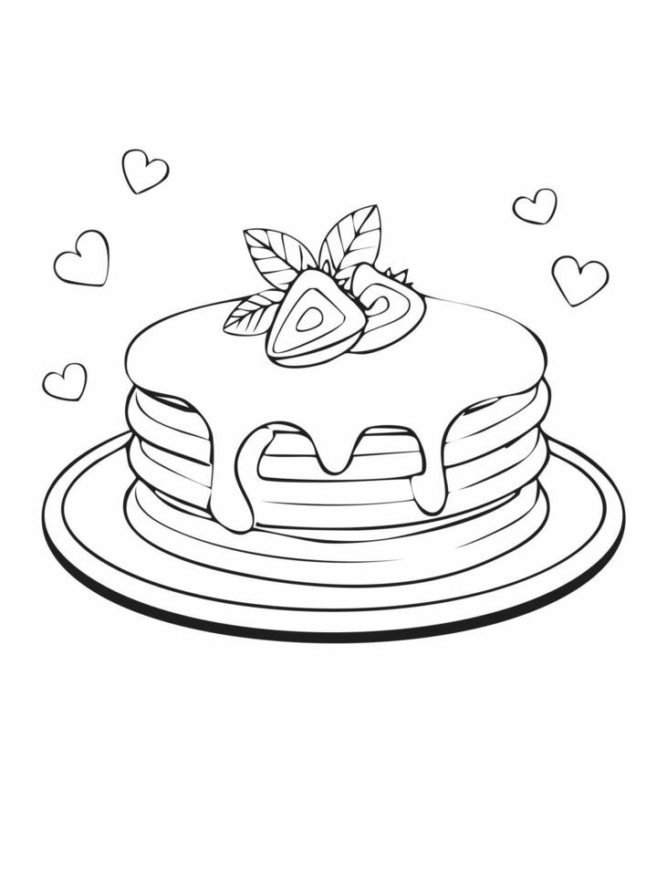 Pancake Cake Food Eatery Meal Coloring Kid Book Page Black and White. Monochrome and Colored Samples vector