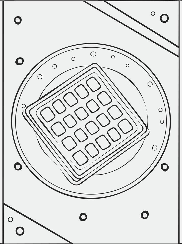 Waffle Cake Food Eatery Meal Coloring Kid Book Page in Black and White. Monochrome and Colored Samples vector