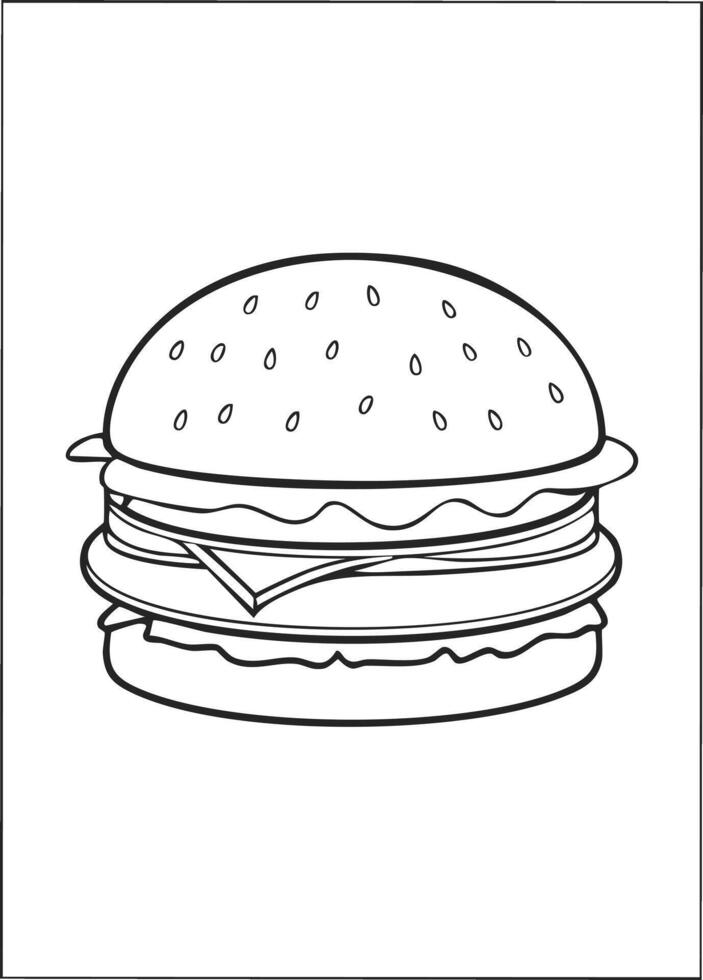 Hamburger Burger Food Eatery Meal Coloring Kid Book Page in Black White. Monochrome and Colored Samples vector