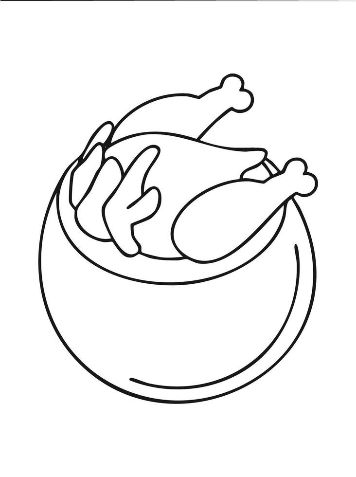 Fried Chicken Eatery Meal Coloring Kid Book Page in Black and White. Monochrome Colored Samples vector