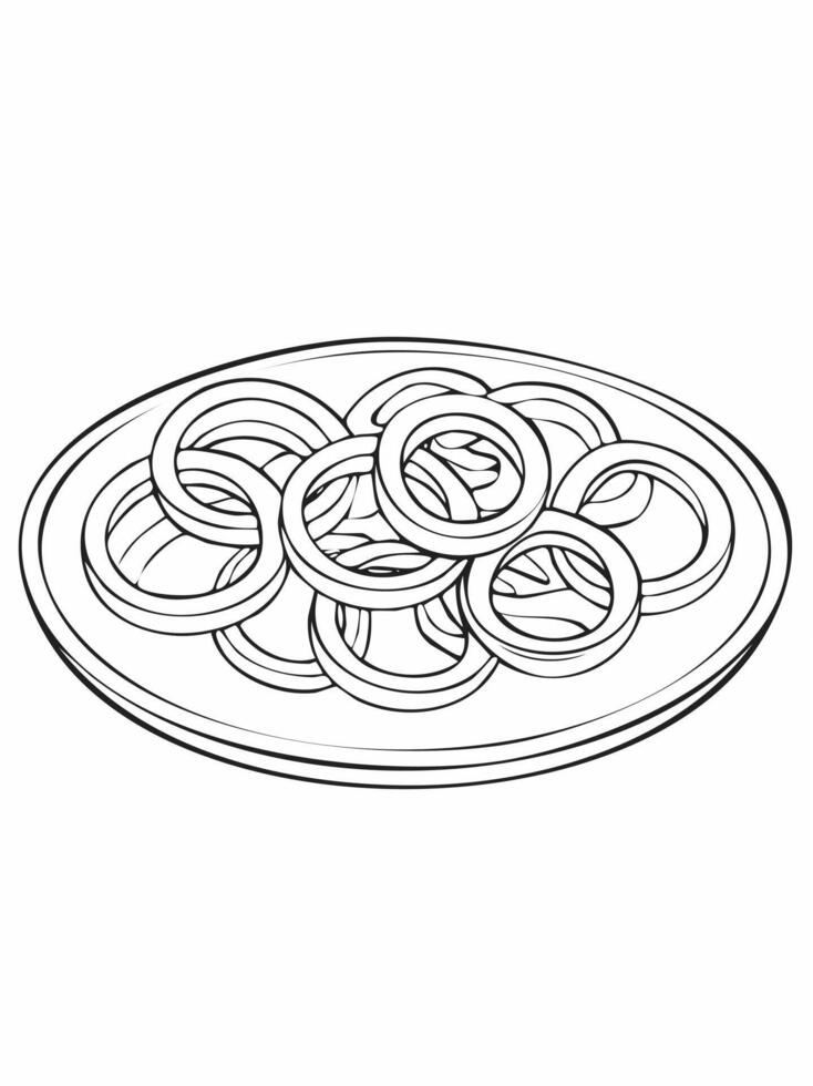 Onion Rings Food Eatery Meal Coloring Kid Book Page in Black and White. and Colored Samples vector