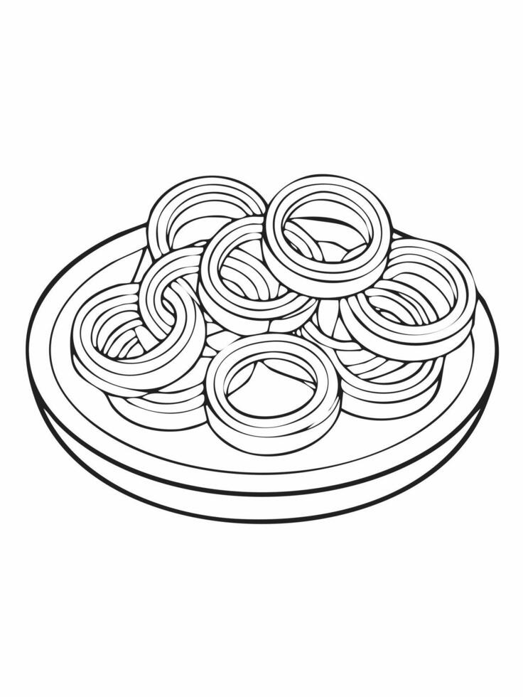 Onion Rings Food Eatery Meal Coloring Kid Book Page in Black and White. Monochrome and Colored Samples vector