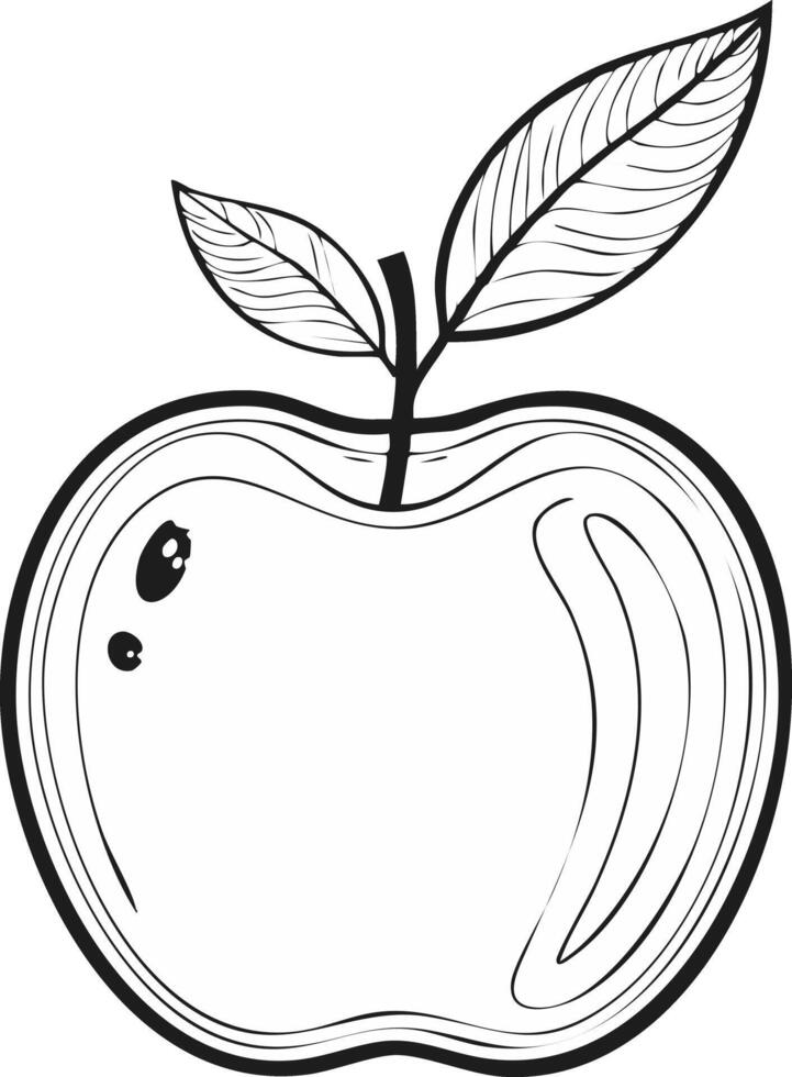 Apple Fruit Food Meal Healthy Coloring Kid Book in Black and White. Monochrome and Colored Samples vector