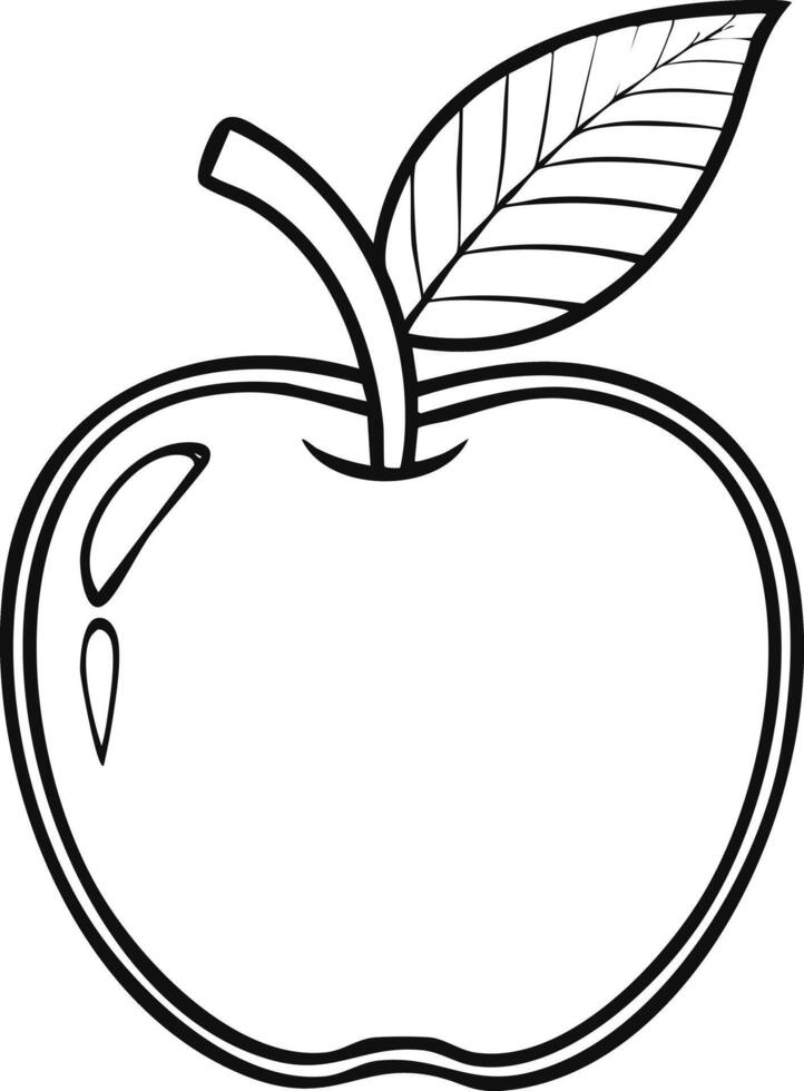 Apple Fruit Food Meal Healthy Coloring Kid Book Page in Black and White. Monochrome and Colored Samples vector