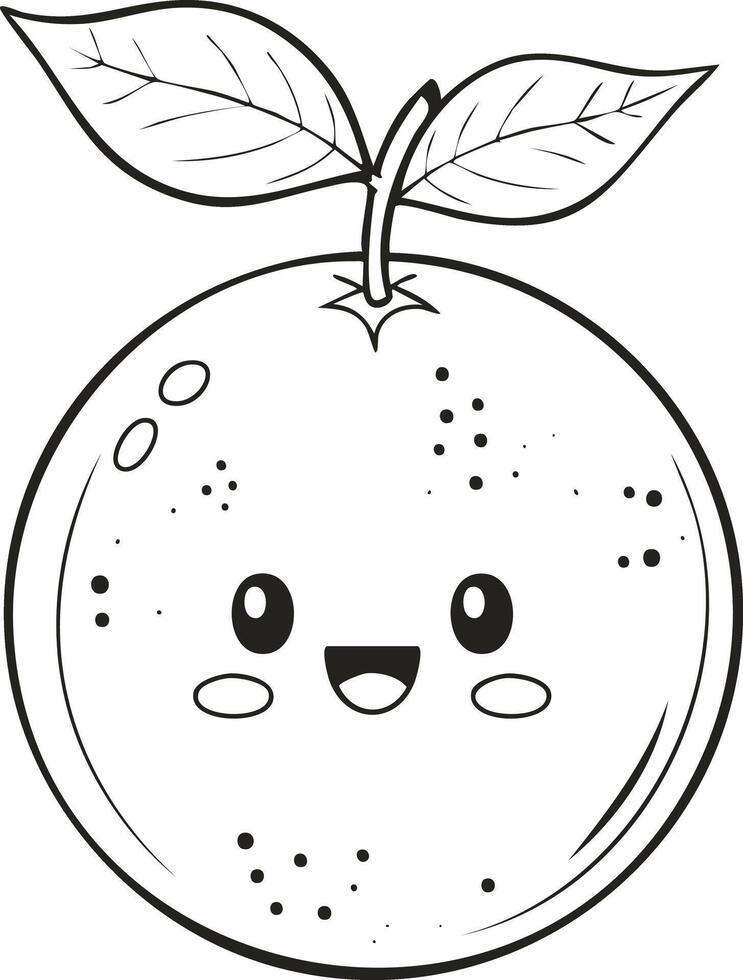 Orange Tangerine Fruit Food Meal Healthy Coloring Kid Book Page in Black and White. Monochrome and Samples vector