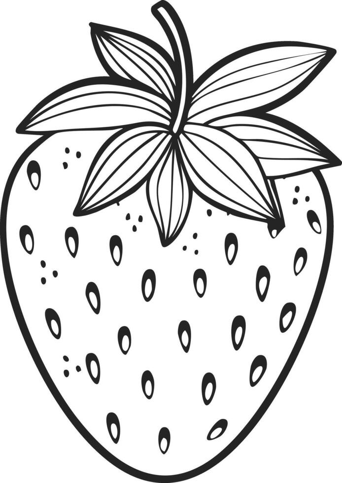 Strawberry Fruit Food Meal Healthy Coloring Kid Page in Black and White. Monochrome and Colored Samples vector