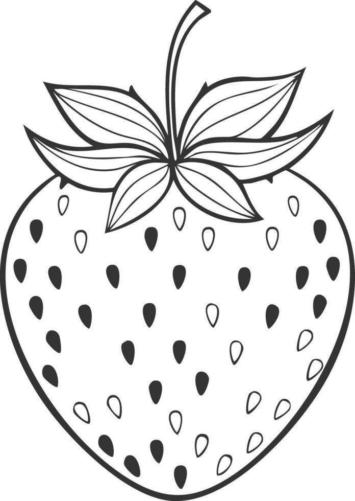 Strawberry Fruit Food Meal Healthy Coloring Kid Book in Black and White. Monochrome and Colored Samples vector
