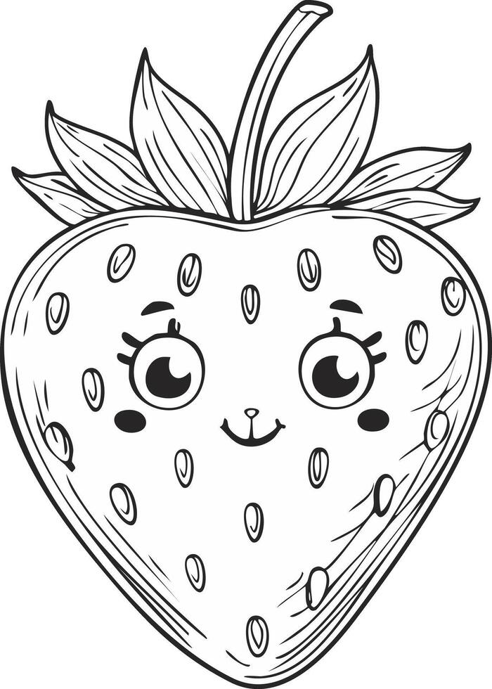 Strawberry Fruit Food Meal Healthy Coloring Kid Book Page in Black and White. Monochrome Colored Samples vector