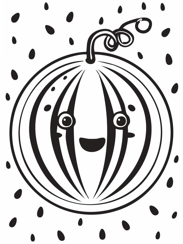 Watermelon Fruit Food Meal Healthy Coloring Kid Book Page in Black and White. Monochrome and Samples vector
