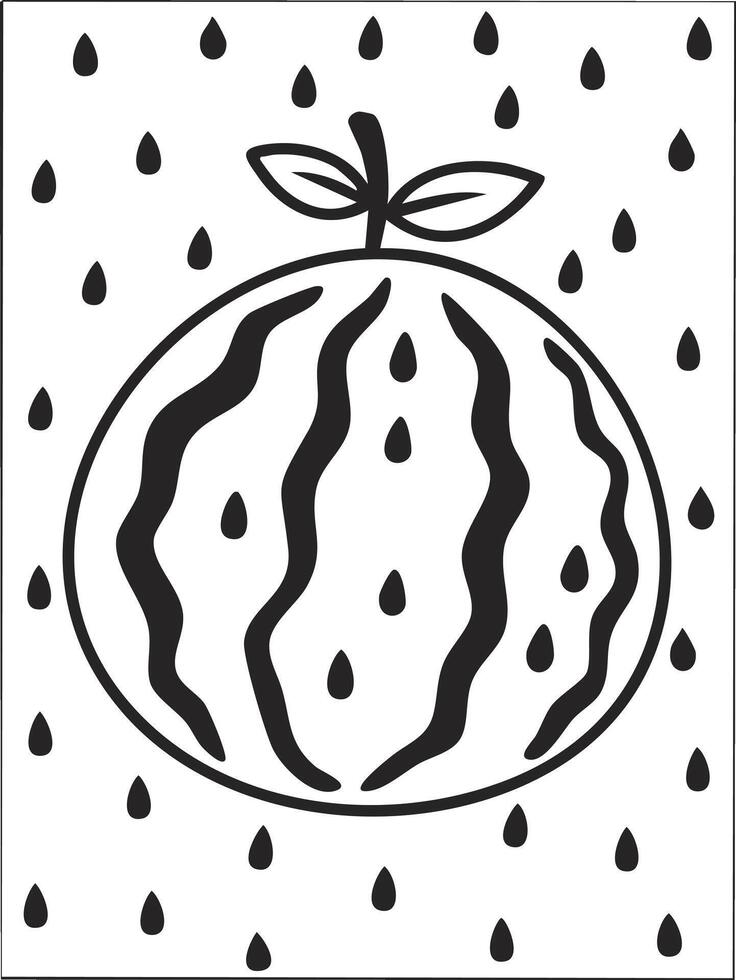 Watermelon Fruit Food Meal Healthy Coloring Kid Book Page in Black and White. Monochrome and Colored Samples vector