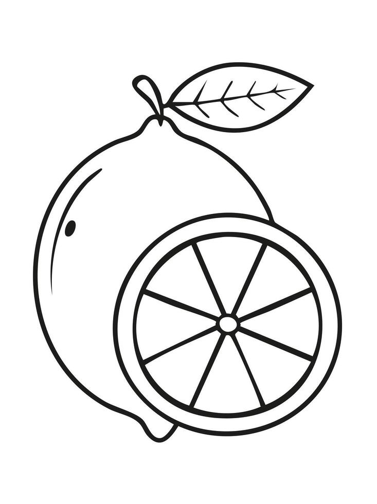 Lemon Fruit Food Meal Healthy Coloring Kid Book Page in Black and White. Monochrome Colored Samples vector