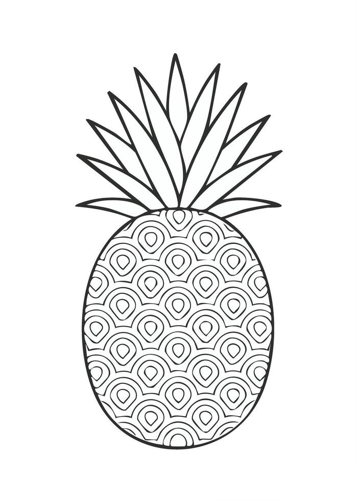Pineapple Fruit Food Meal Healthy Coloring Kid Book Page Black and White. Monochrome and Colored Samples vector