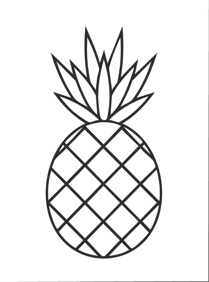 Pineapple Fruit Food Meal Healthy Coloring Kid Book Page in Black and White. and Colored Samples vector