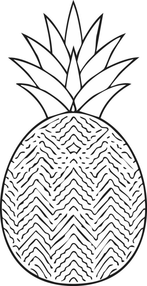 Pineapple Fruit Food Meal Healthy Coloring Kid Book Page in Black White. Monochrome and Colored Samples vector