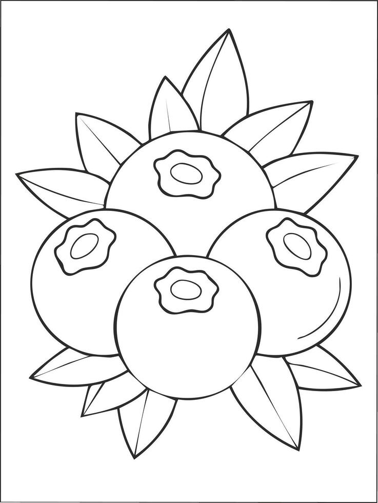 Blueberry Fruit Food Meal Healthy Coloring Kid Book Page in Black and White. and Colored Samples vector
