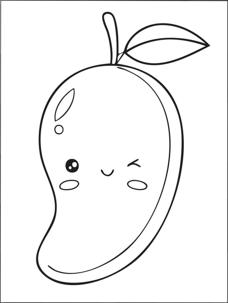 Mango Fruit Food Meal Healthy Coloring Kid Page in Black and White. Monochrome and Colored Samples vector