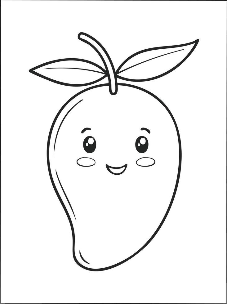 Mango Fruit Food Meal Healthy Coloring Kid Book Page in Black and White. and Colored Samples vector