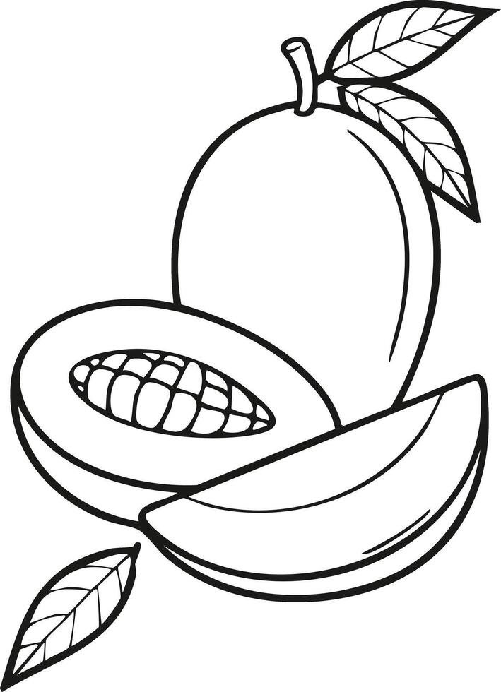 Mango Fruit Food Meal Healthy Coloring Kid Book Page in Black and White. Monochrome and Colored Samples vector