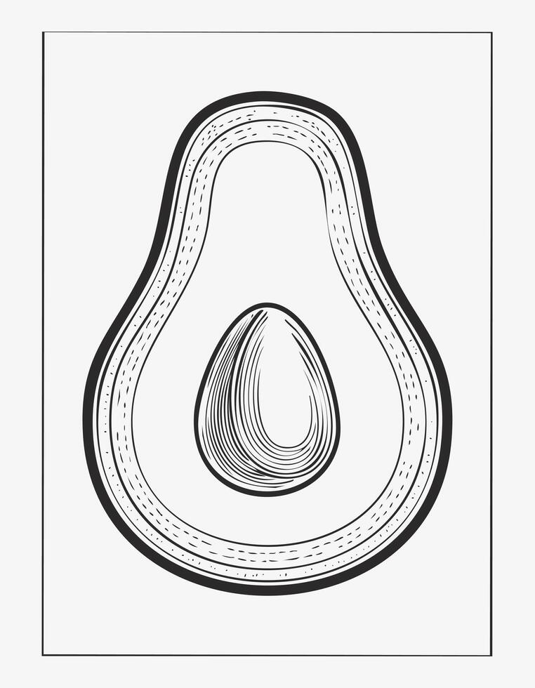 Avocado Fruit Food Meal Healthy Coloring Kid Book Page Black and White. Monochrome and Colored Samples vector