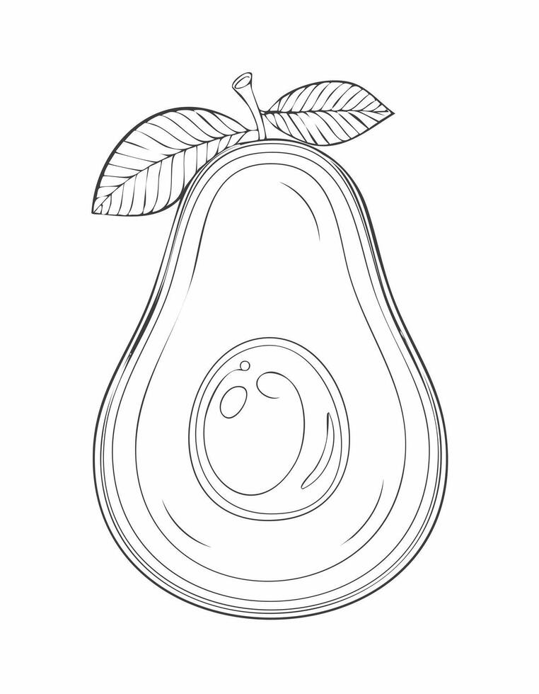 Avocado Fruit Food Meal Healthy Coloring Kid Book Page in Black and White. Monochrome Colored Samples vector