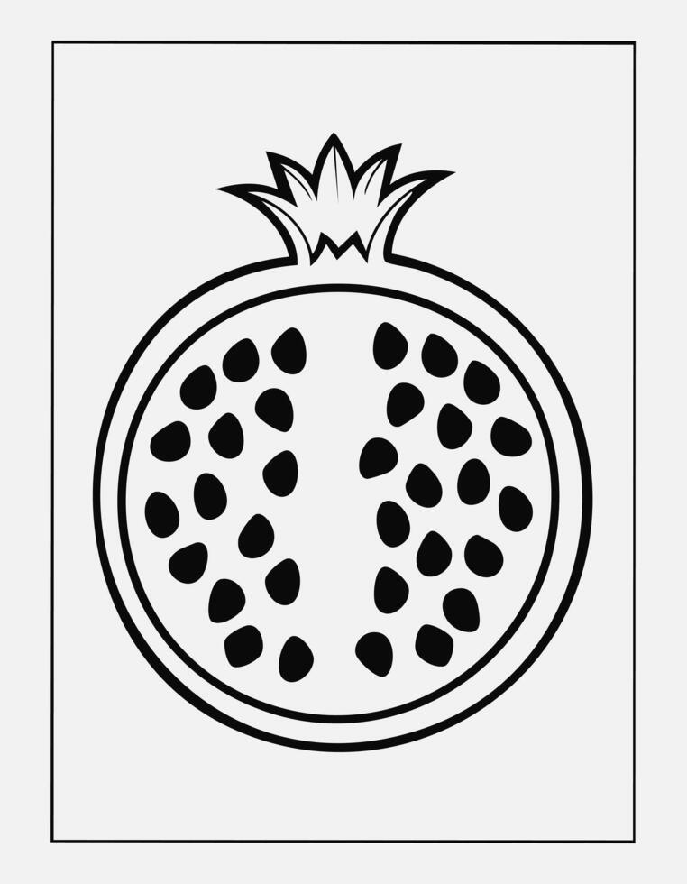 Pomegranate Fruit Food Meal Healthy Coloring Kid Book in Black and White. Monochrome and Colored Samples vector