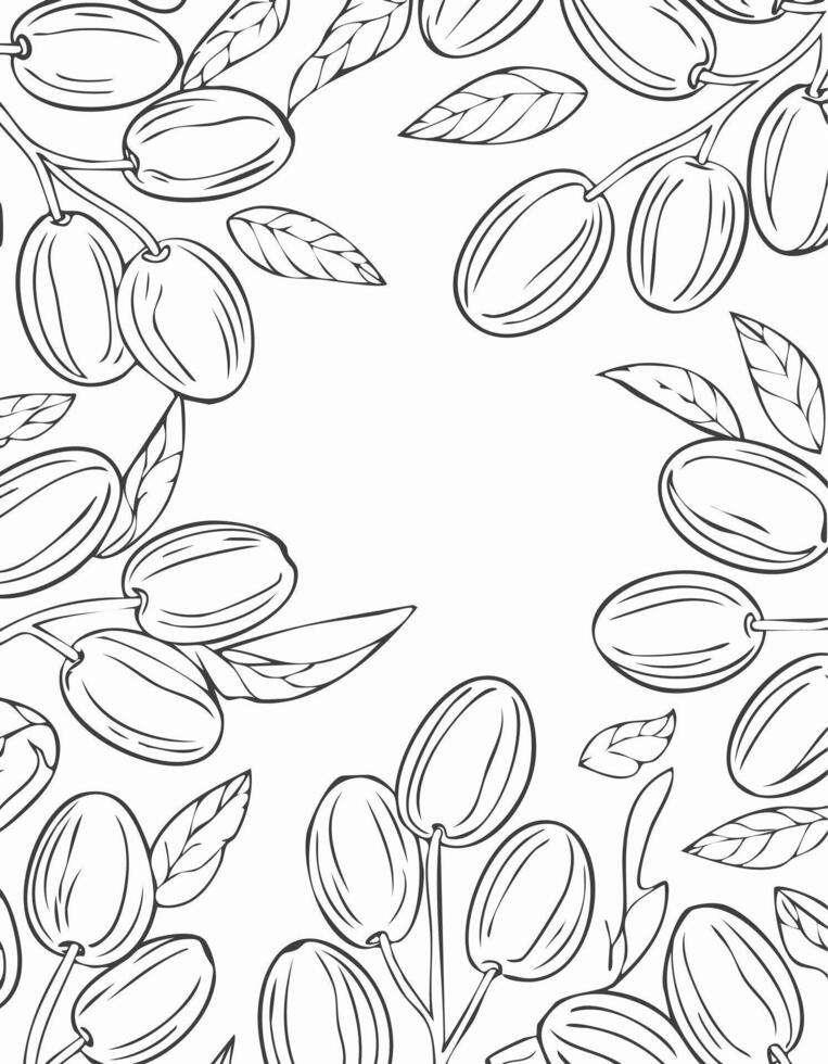 Date Fruit Food Meal Healthy Coloring Kid Book Page in Black and White. Monochrome and Colored vector