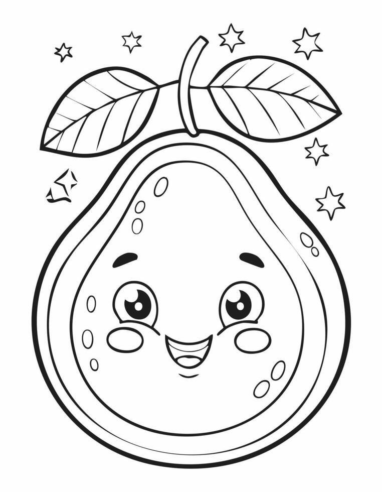 Guava Fruit Food Meal Healthy Coloring Kid Book Page in Black White. Monochrome and Colored Samples vector
