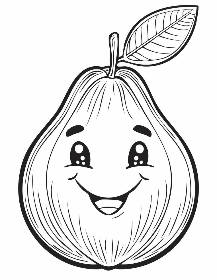 Guava Fruit Food Meal Healthy Coloring Kid Book Page in Black and White. Monochrome and Colored vector