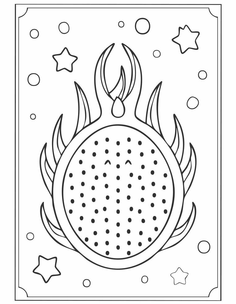 Dragon Fruit Food Meal Healthy Coloring Kid Book Page Black and White. Monochrome and Colored Samples vector