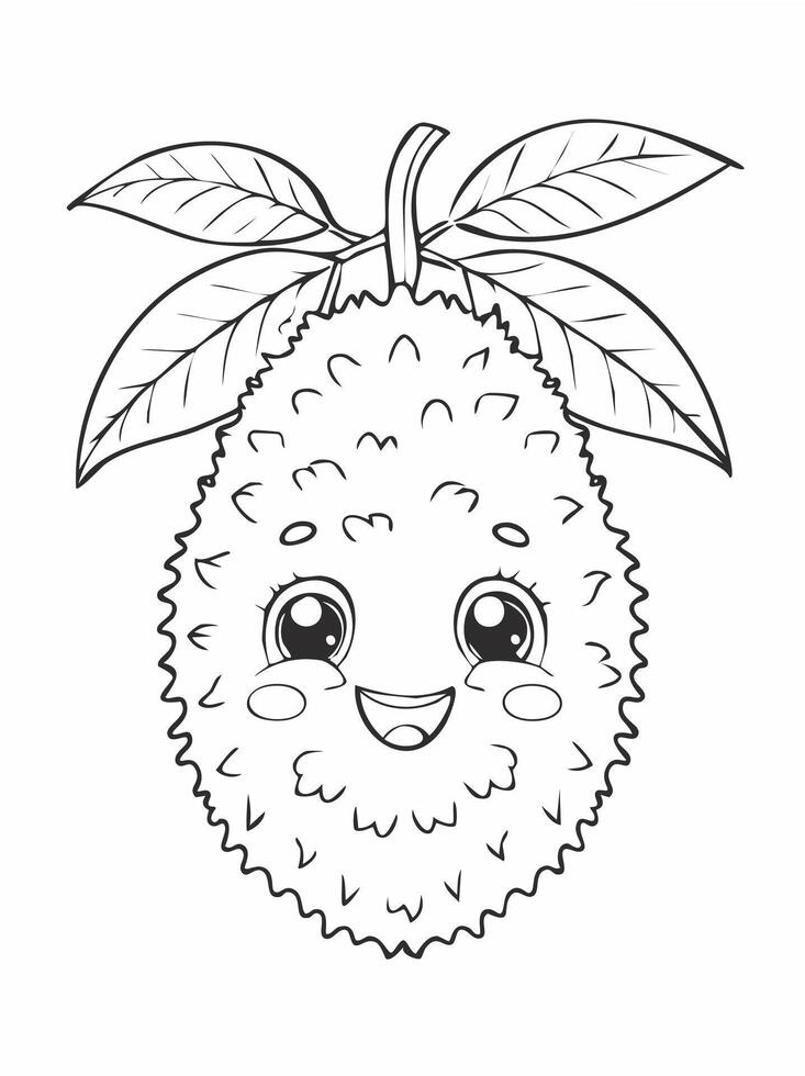 Soursop Fruit Food Meal Healthy Coloring Kid Book Page in Black and White. Monochrome and Colored Samples vector