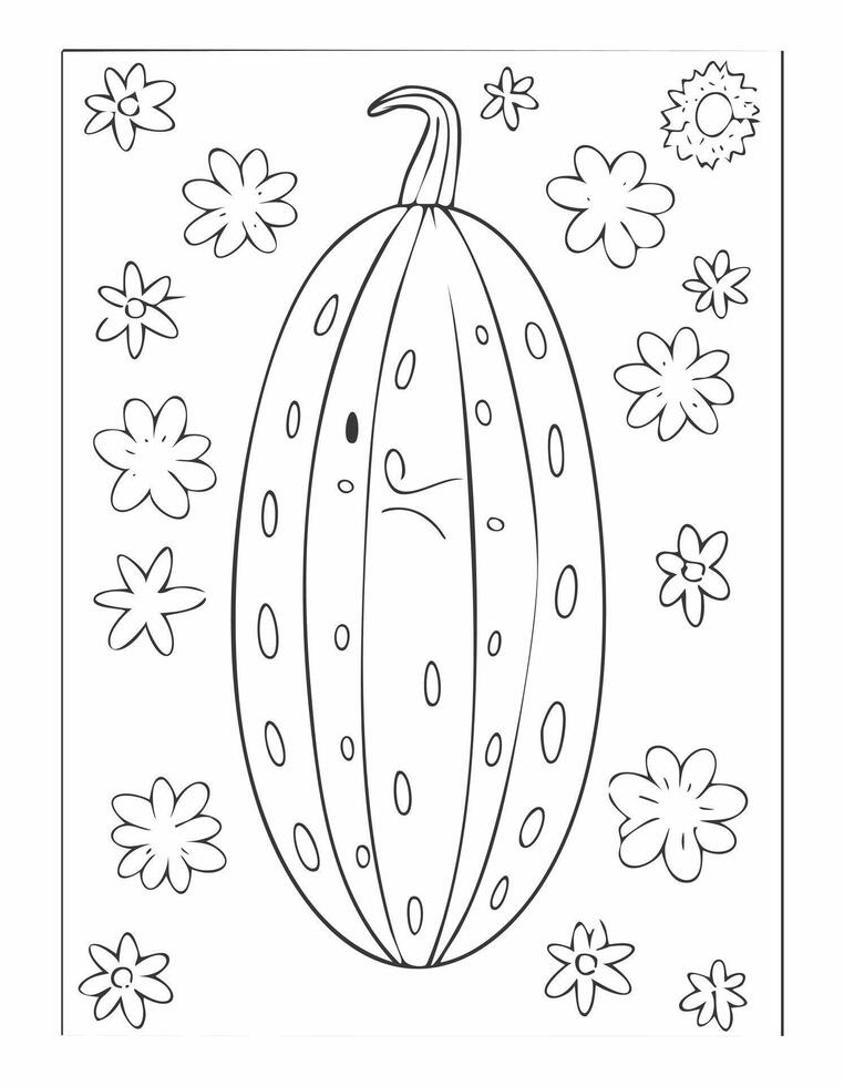 Cucumber Vegetable Vegan Food Meal Healthy Coloring Kid Page in Black and White. Monochrome and Colored Samples vector