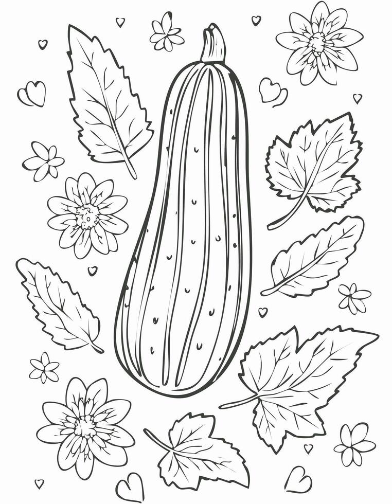 Cucumber Vegetable Vegan Food Meal Healthy Coloring Kid Book Page in Black and White. and Colored Samples vector