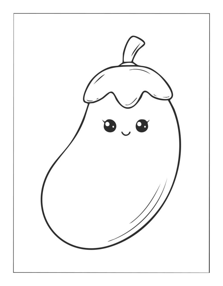 Eggplant Aubergine Vegetable Vegan Food Meal Healthy Coloring Kid Page in Black and White. Monochrome and Colored Samples vector