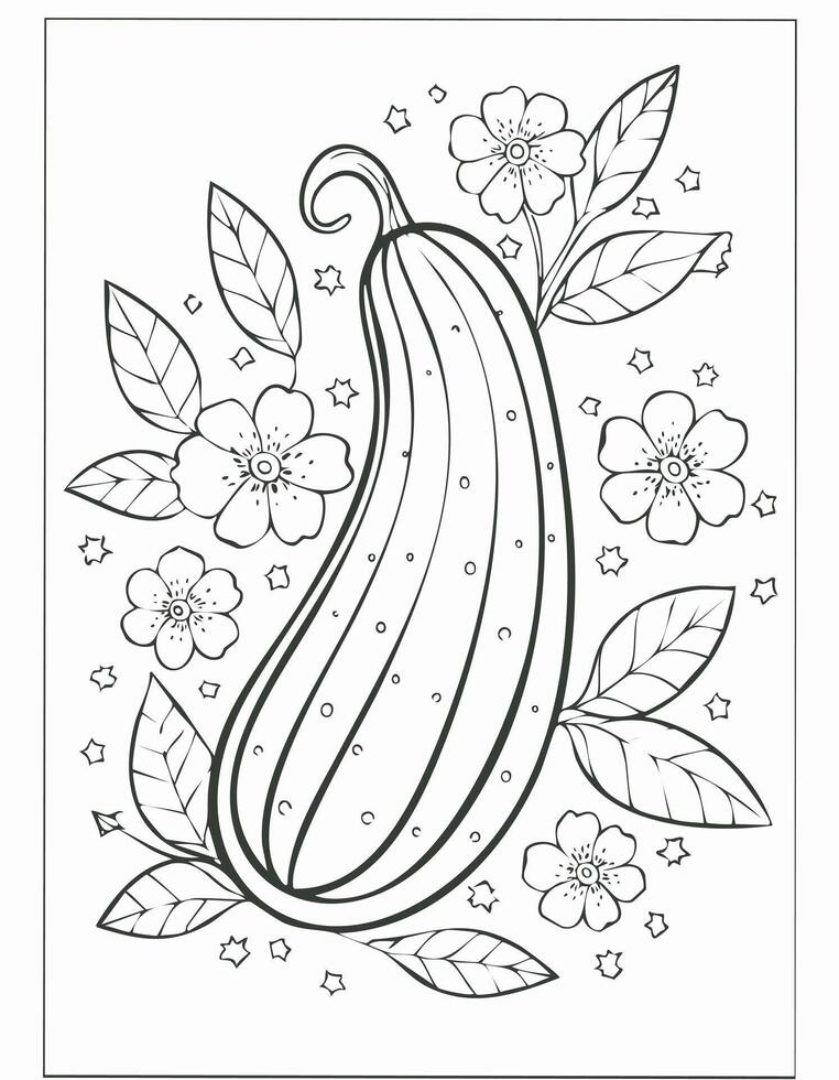 Cucumber Vegetable Vegan Food Meal Healthy Coloring Kid Book Page in Black and White. Monochrome and Colored Samples vector