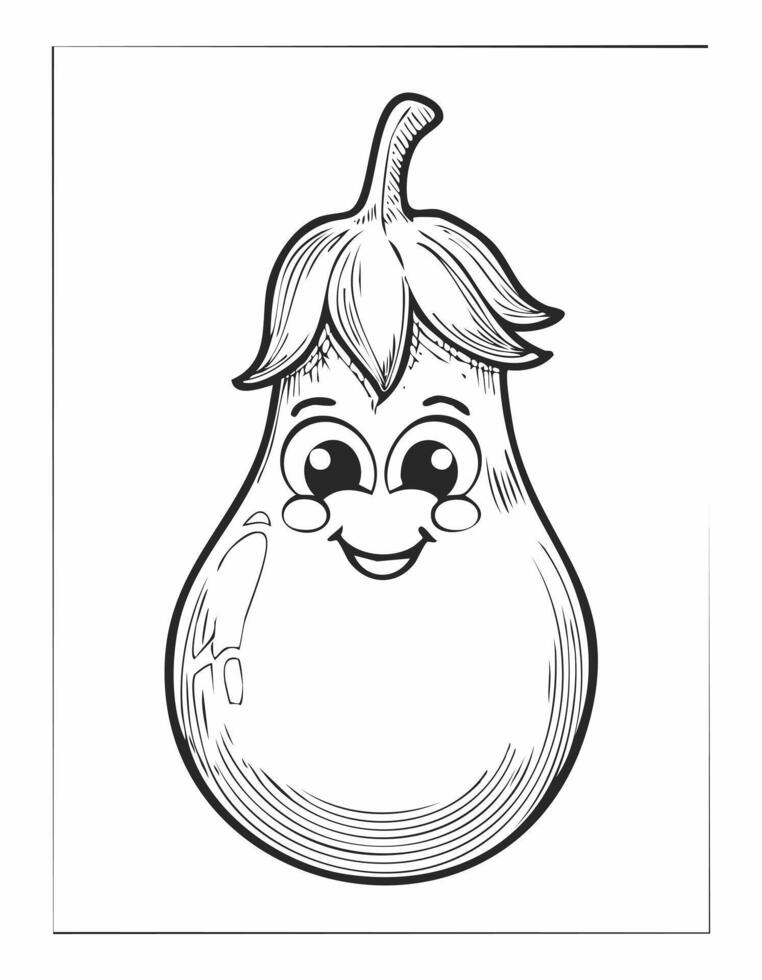 Eggplant Aubergine Vegetable Vegan Food Meal Healthy Coloring Kid Book Page in Black and White. Monochrome and Samples vector