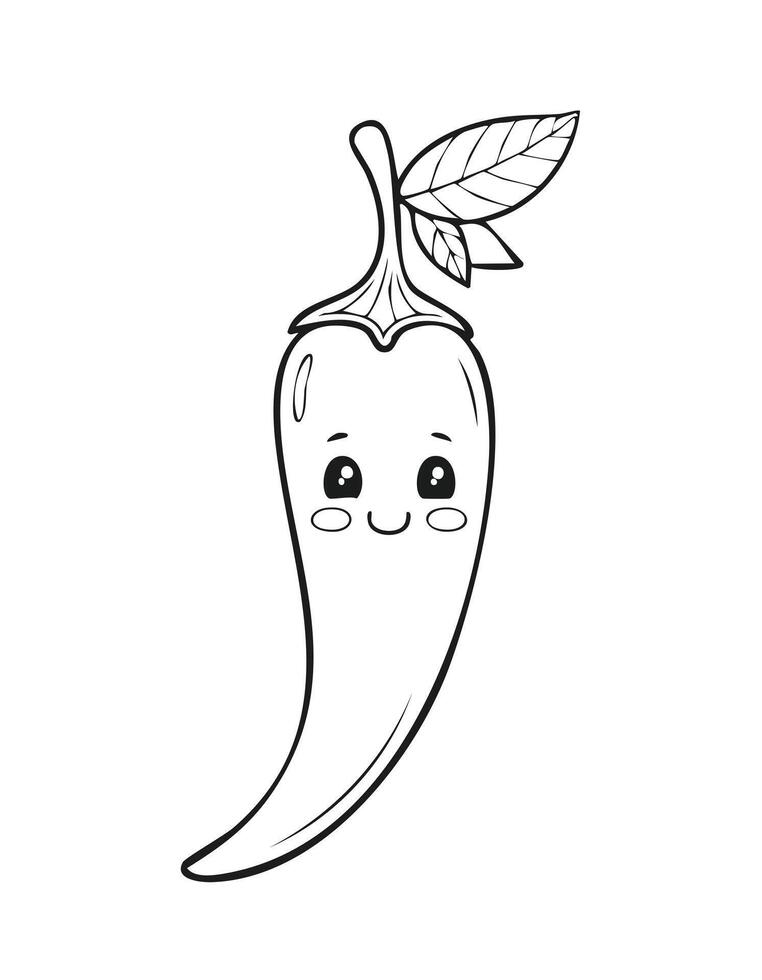 Chili Chilli Vegetable Vegan Food Meal Healthy Coloring Kid Page in Black and White. Monochrome and Colored Samples vector