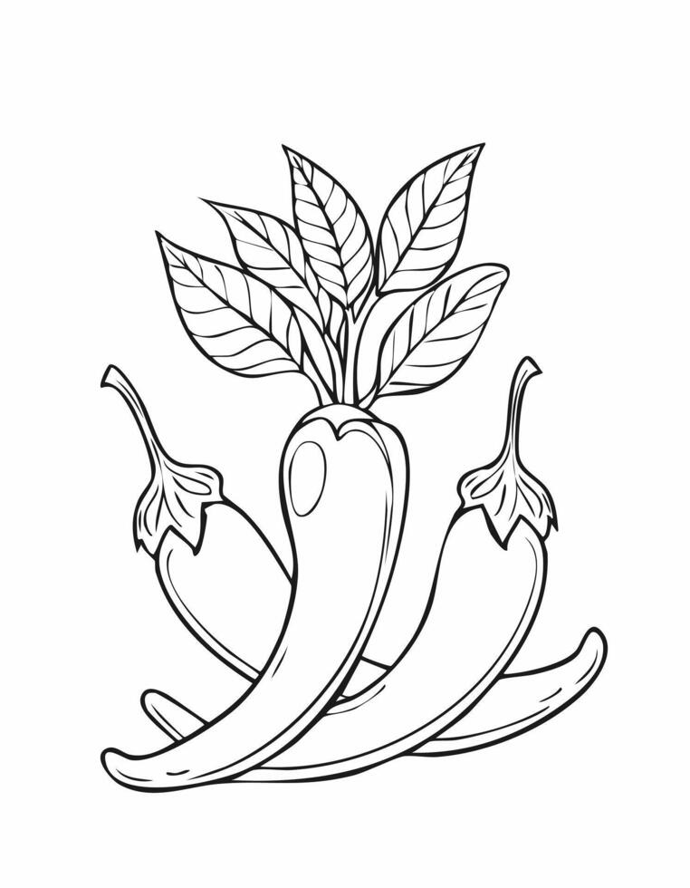 Chili Chilli Vegetable Vegan Food Meal Healthy Coloring Kid Book in Black and White. Monochrome and Colored Samples vector