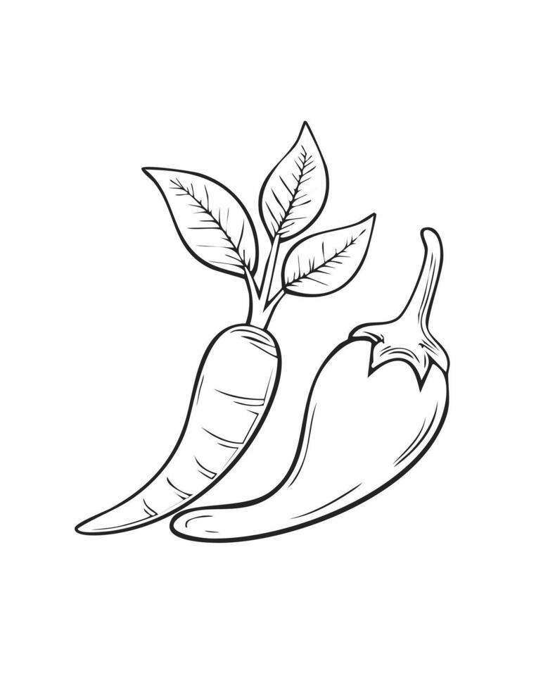 Chili Chilli Vegetable Vegan Food Meal Healthy Coloring Kid Book Page in Black and White. Monochrome Colored Samples vector