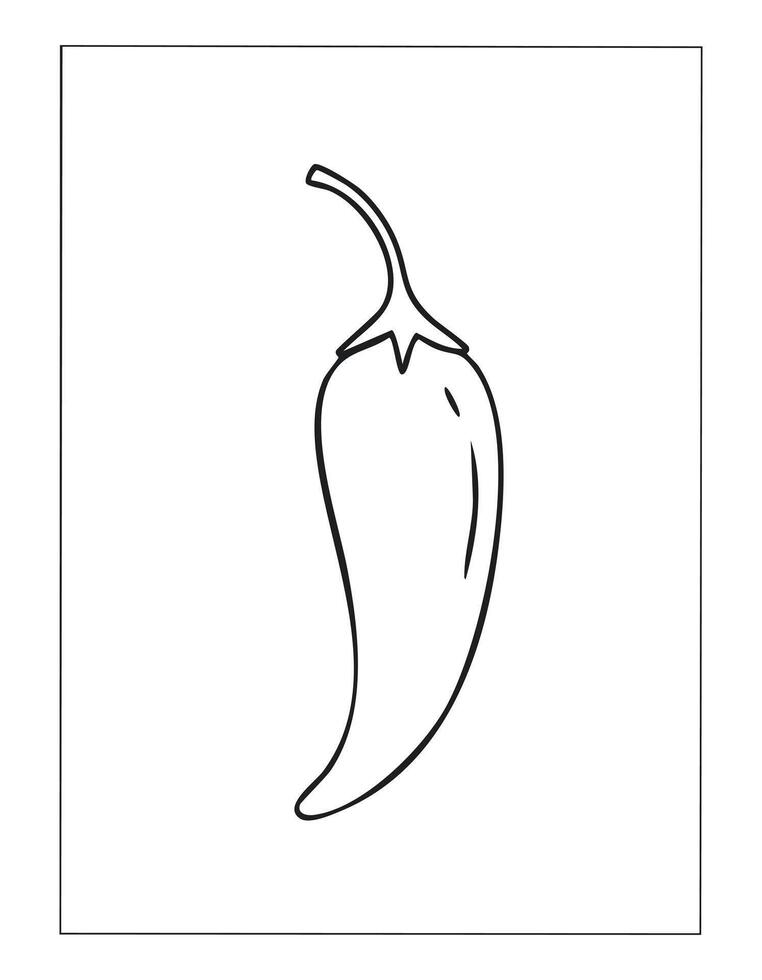 Chili Chilli Vegetable Vegan Food Meal Healthy Coloring Kid Book Page in Black and White. Monochrome and Colored Samples vector