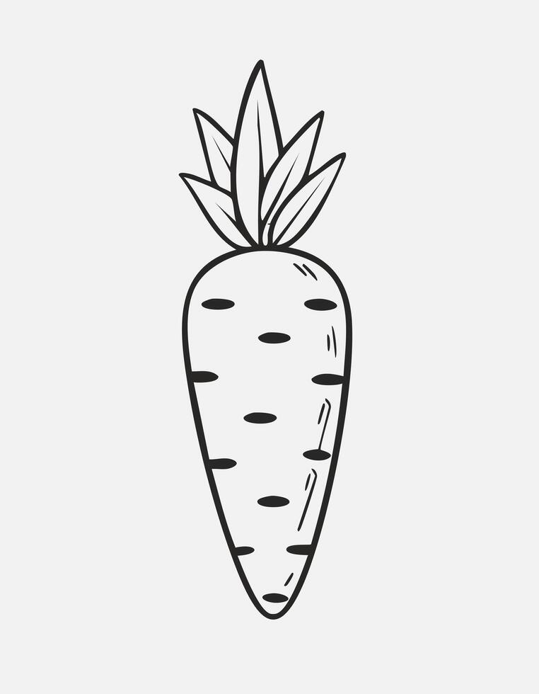 Carrot Vegetable Vegan Food Meal Healthy Coloring Kid Page in Black and White. Monochrome and Colored Samples vector