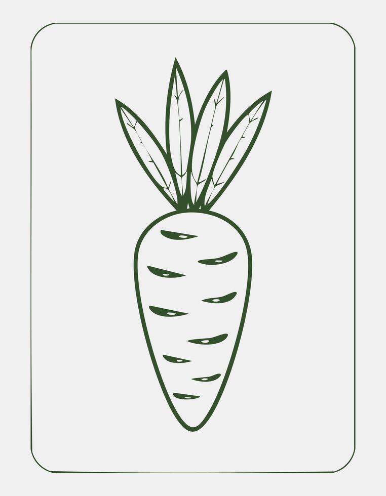 Carrot Vegetable Vegan Food Meal Healthy Coloring Kid Book in Black and White. Monochrome and Colored Samples vector