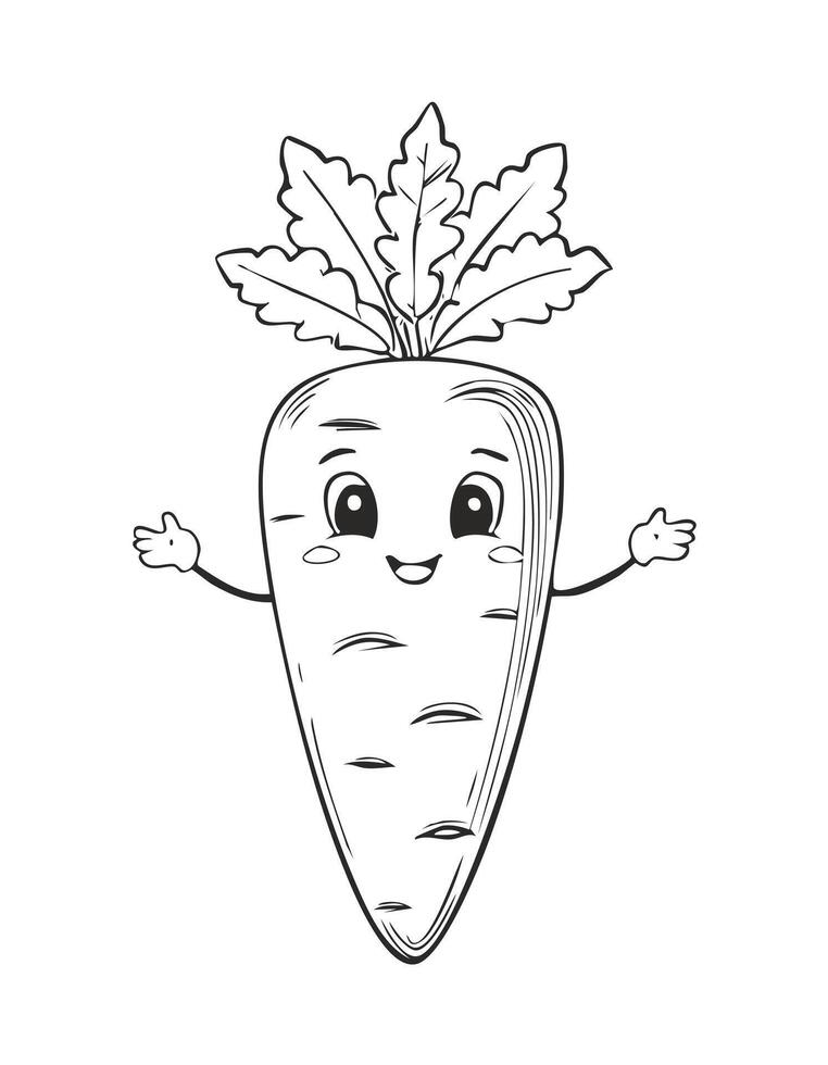 Carrot Vegetable Vegan Food Meal Healthy Coloring Kid Book Page in Black and White. Monochrome Colored Samples vector