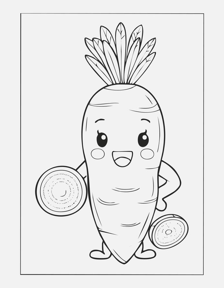 Yam Vegetable Vegan Food Meal Healthy Coloring Kid Book Page in Black and White. and Colored Samples vector
