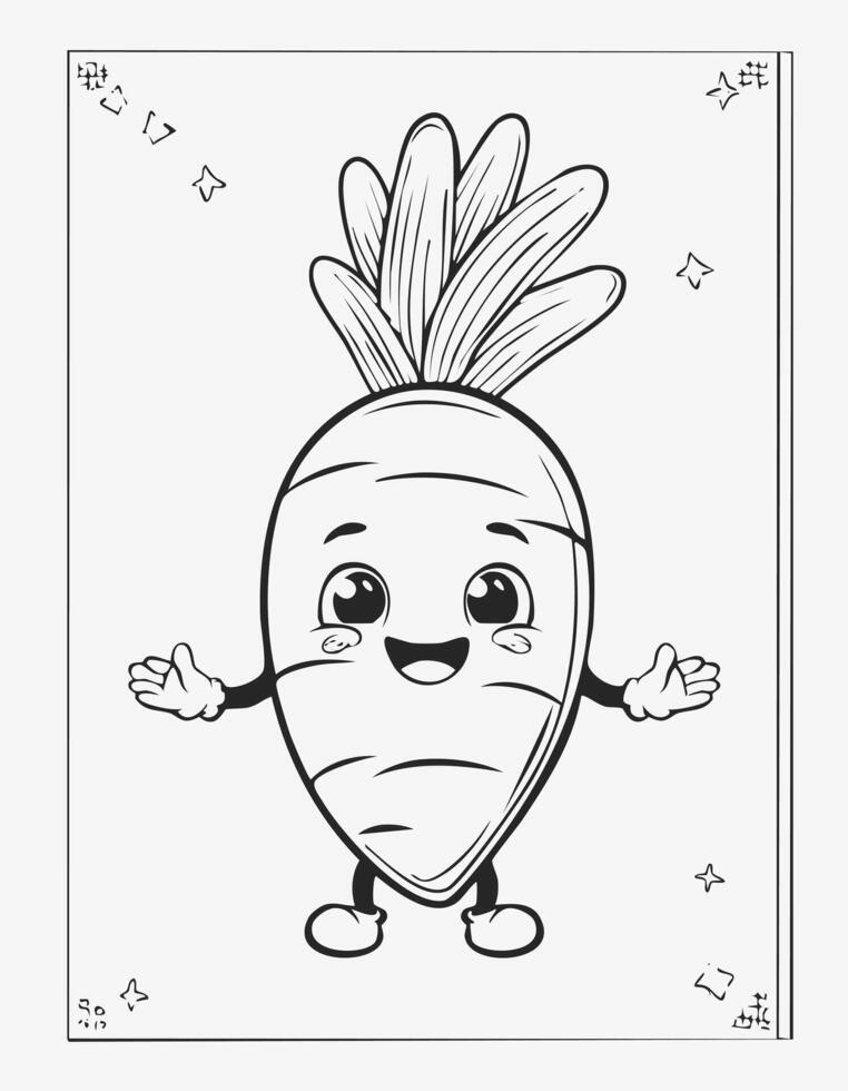 Yam Vegetable Vegan Food Meal Healthy Coloring Kid Book Page in Black and White. Monochrome and Samples vector